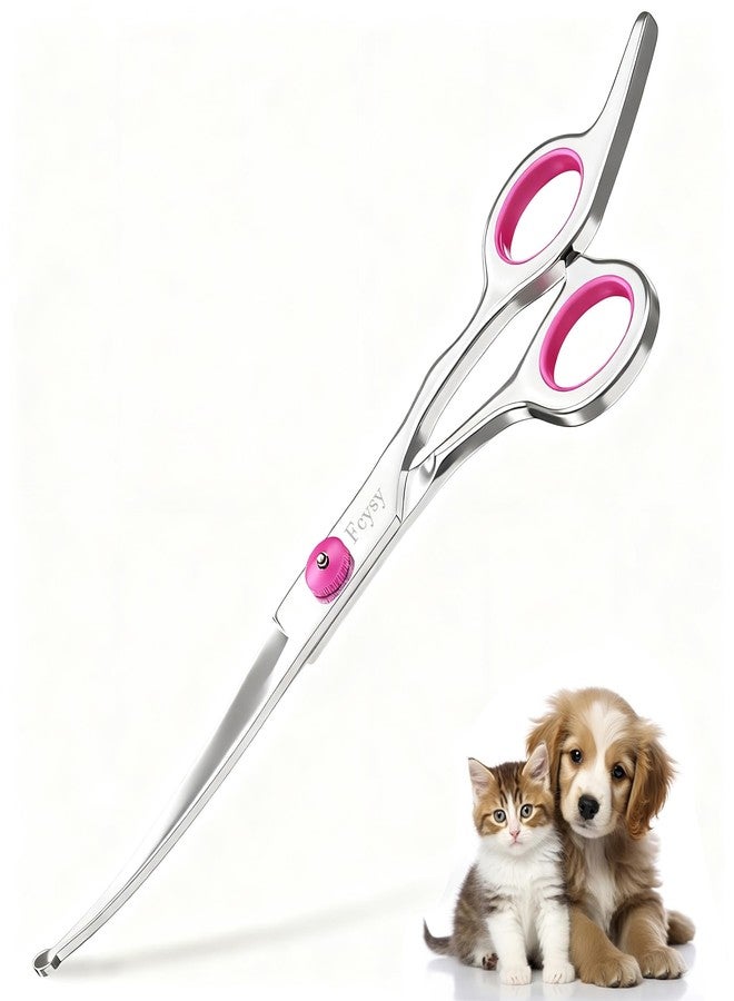 اف سي واي اس واي مقص منحني للعناية بالكلاب، مقص Fcysy للعناية بالحيوانات الأليفة من الفولاذ المقاوم للصدأ برأس دائري آمن، مقص منحني للعناية بالكلاب والقطط للوجه والأرجل والأذنين - وردي - Image 1